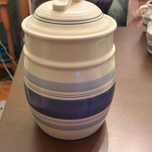 Pfaltzgraff Rio Blue and White striped Ceramic canister with lid